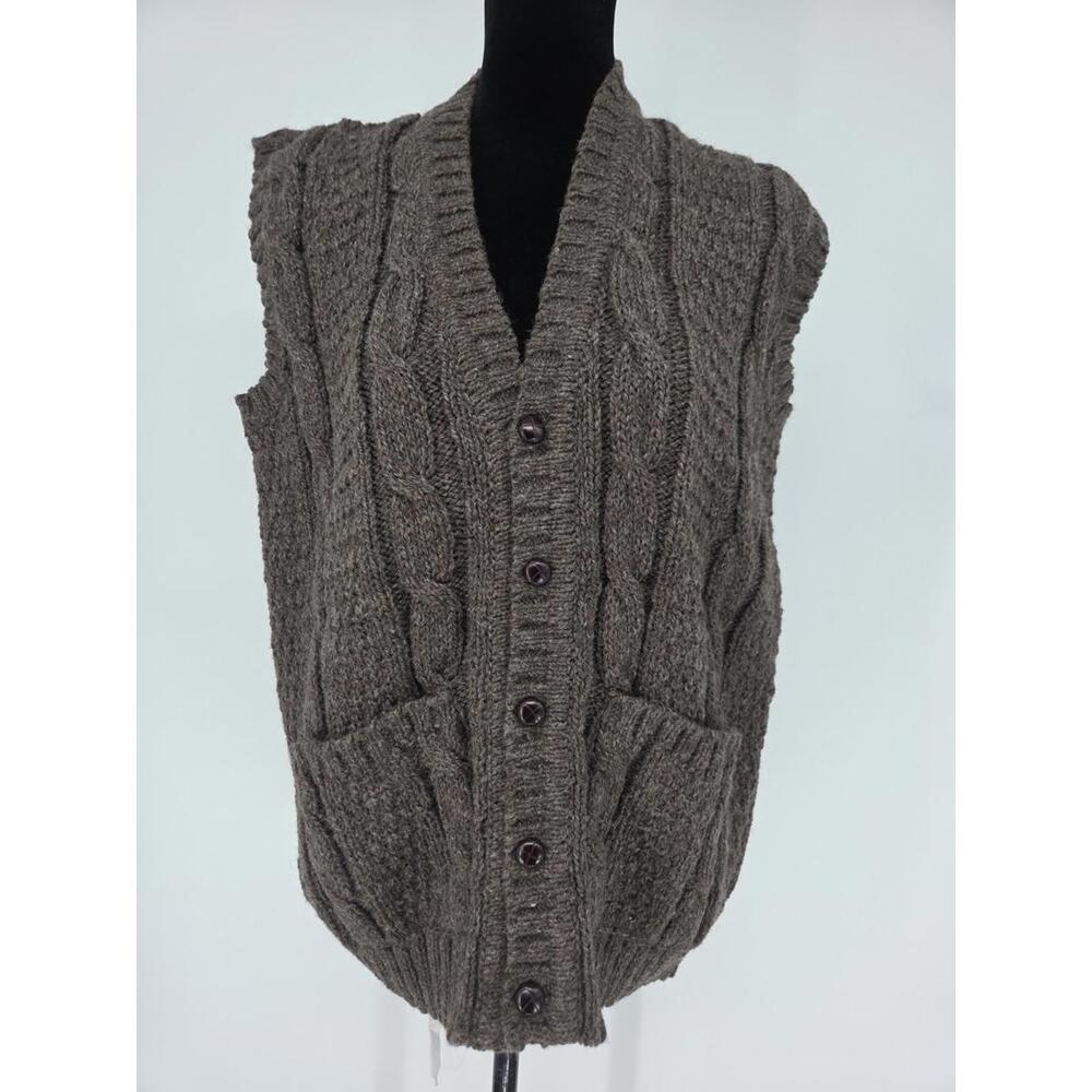 Vintage Gaeltarra Sweater Vest 42" US Large Irish Cotton‎ Ireland Button Front